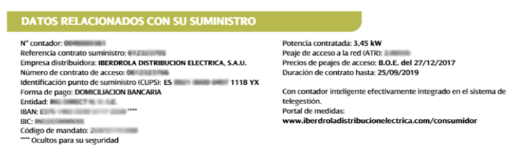 Localización del CUPS en una factura de Iberdrola