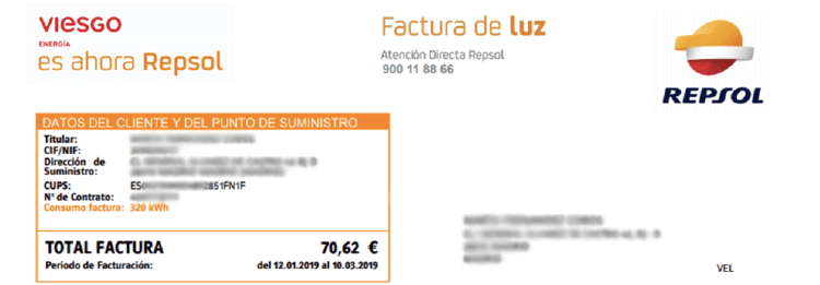 Localización del CUPS en una factura de Repsol
